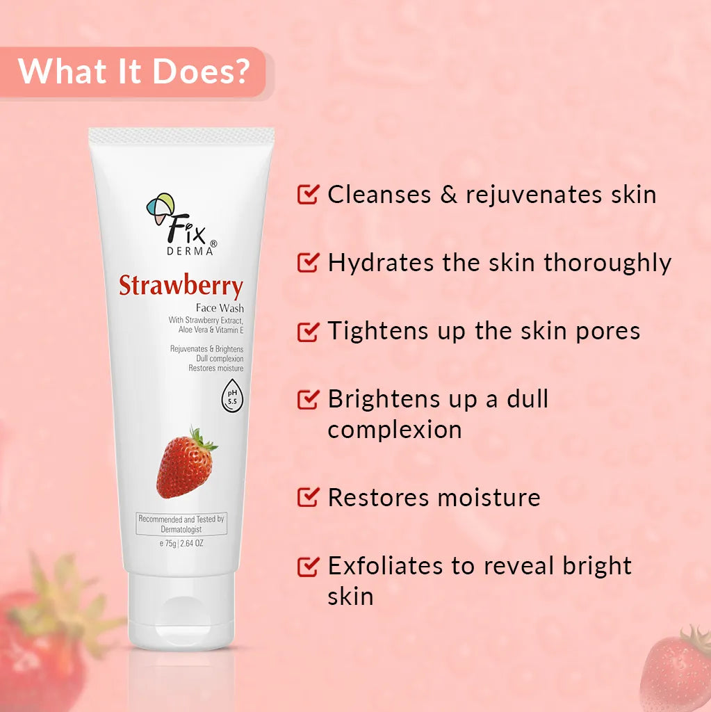 Fix Derma Strawberry Face Wash | Cleansing formula to exfoliate & tighten enlarged pores