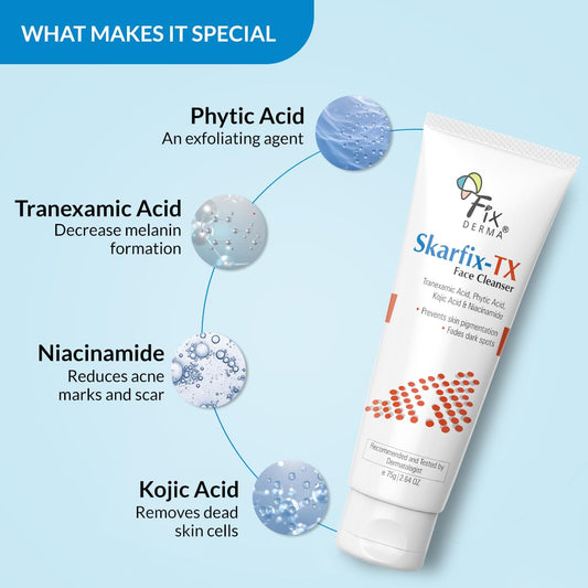 Fixderma Skarfix -TX Face Cleanser with Tranexamic Acid, Kojic Acid & Niacinamide | Kojic Acid Face Wash | Pigmentation Face Wash for All Skin Types - 75gm