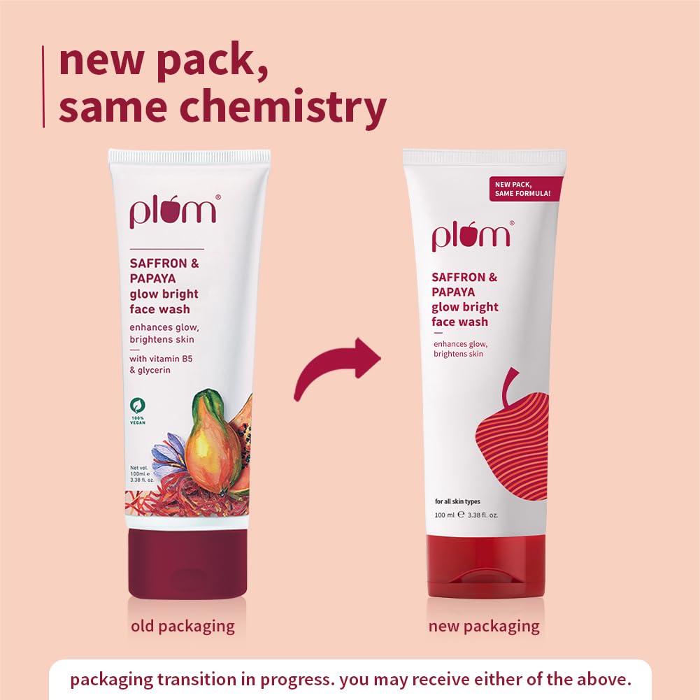 Plum Saffron & Papaya Glow & Brightening Face Wash with Vitamin B5 | Boosts Glow & Brightens Skin | Non-Drying | All Skin Types | Bright Gel Face Wash for Women & Men | for All Skin Types | 100ml