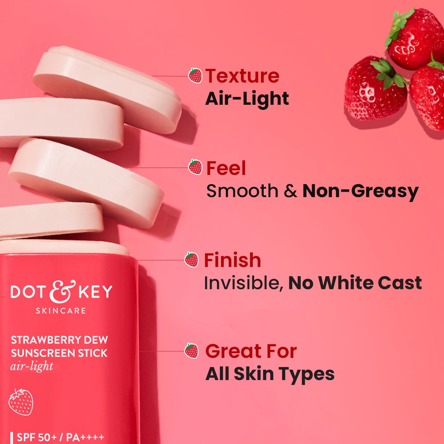 Dot & Key Strawberry Dew SPF 50 Sunscreen Air Light | SPF 50 PA+++ In-Vivo Tested | 20g