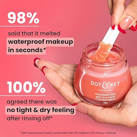 Dot & Key Strawberry Dew Cleansing Balm | For Clean, Smooth & Dewy Skin | Makeup Remover Balm |Non Greasy Makeup Cleanser Face Scrub | Cleanses Dirt, Makeup & Sunscreen | For All Skin Types | 70ml