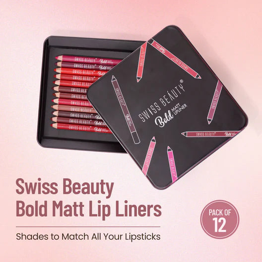 Swiss Beauty bold Matte Lipliner Pack Of 12 Pcs