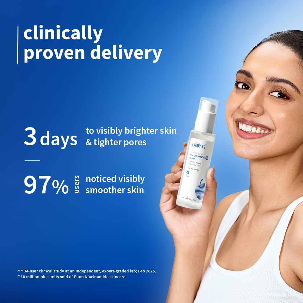 Plum 3% Niacinamide & Rice Water Face Toner | Alcohol-Free Toner for Oily Acne Prone Dry Combination Skin | Pore Tightening & Glowing Skin |Fades Blemishes, Brightens & Smoothens | Women & Men | 150ml