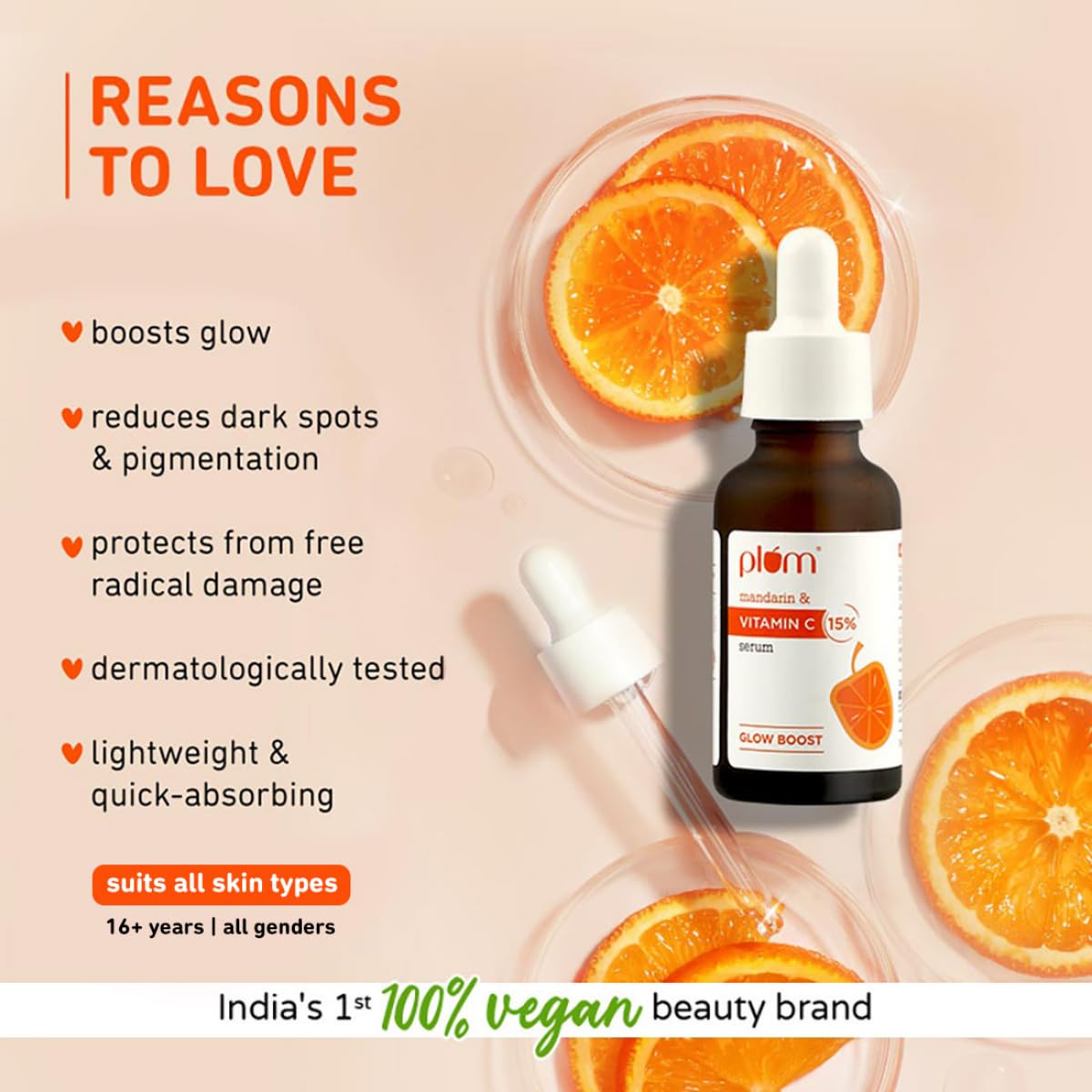 Plum 15% Vitamin C Advanced Serum for Glowing Skin | for Oily, Dry & Combination Skin | Reduce Pigmentation & Dark Spots |with Mandarin | Non-Irritating, Hydrating & Soothing | Men & Women | 20ml