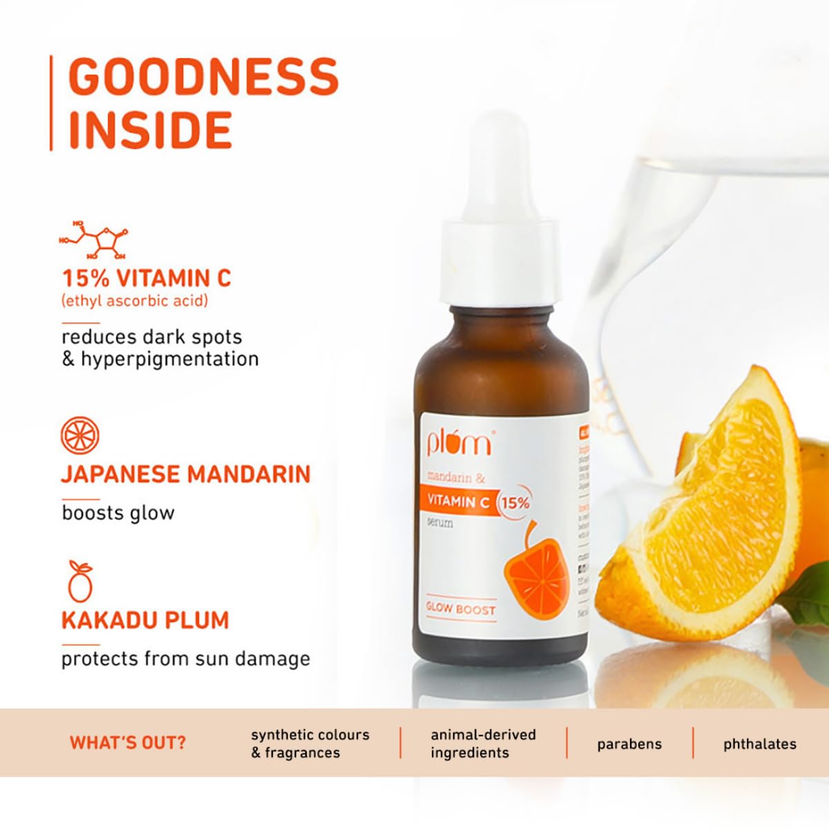 Plum 15% Vitamin C Advanced Serum for Glowing Skin | for Oily, Dry & Combination Skin | Reduce Pigmentation & Dark Spots |with Mandarin | Non-Irritating, Hydrating & Soothing | Men & Women | 20ml