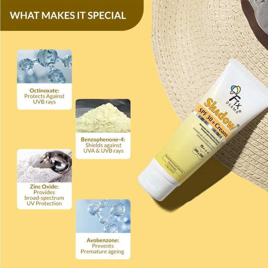 Shadow Sunscreen SPF 30+ Cream | SPF 30+ Water-Resistant Protecting Formula for Dry Skin 75g
