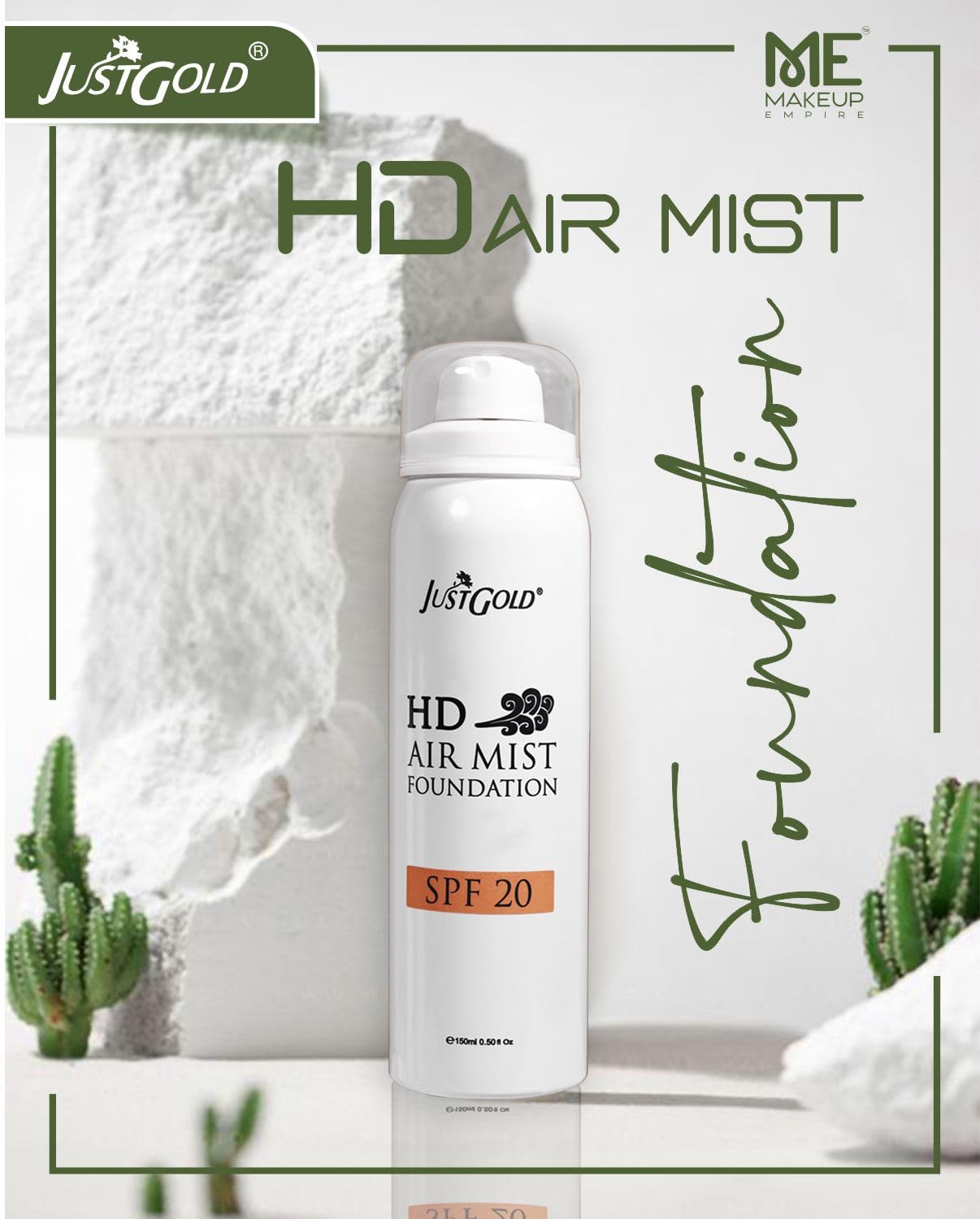 JUSTGOLD HD Air Mist Foundation With Spf 20 Full Coverage Spray With Matte Finish For Face And Body | All Skin Types